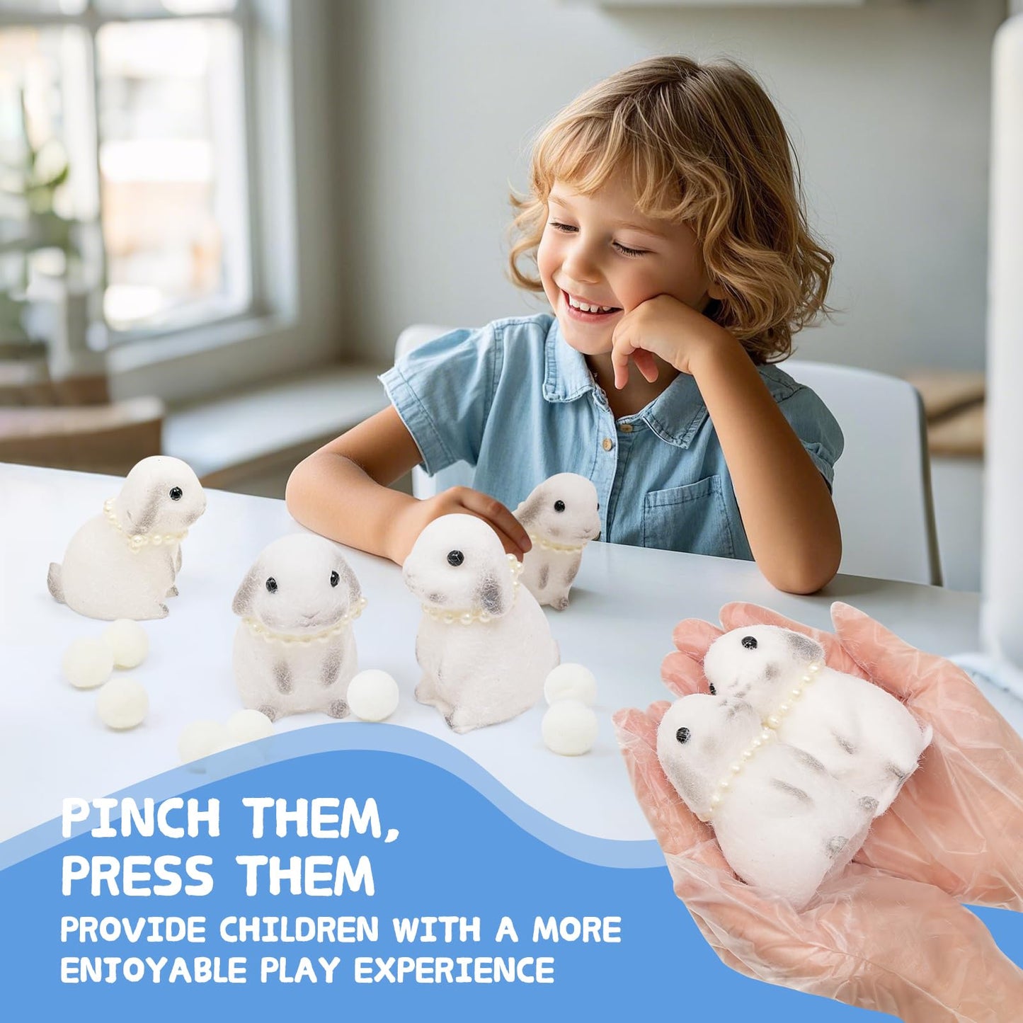 Easter Squishies Rabbit Toys,2Pcs White Bunny Squeeze Animal Toys,Simulation Bunny Stress Relief Toy Furry Squish Novelty Toy Wi