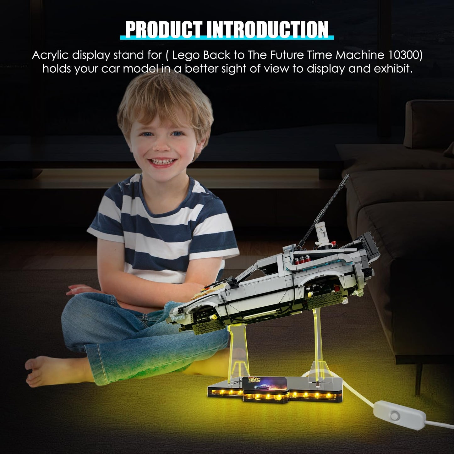 Light Up Acrylic Display Stand for Lego Back to The Future Delorean 10300,5MM Acrylic Lego Display Holders,Apply for Back to The