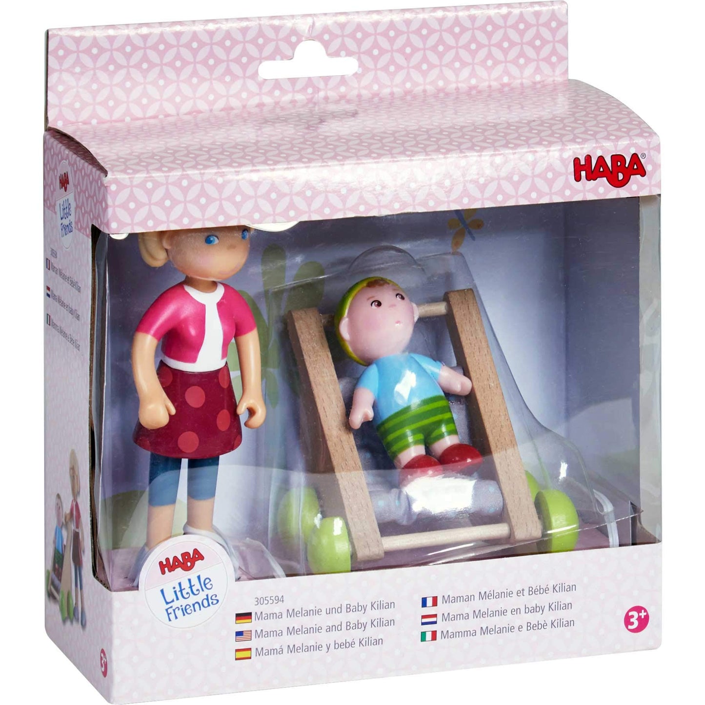 Haba Little Friends Mom Melanie And Baby Liam Dollhouse Figures With Stroller