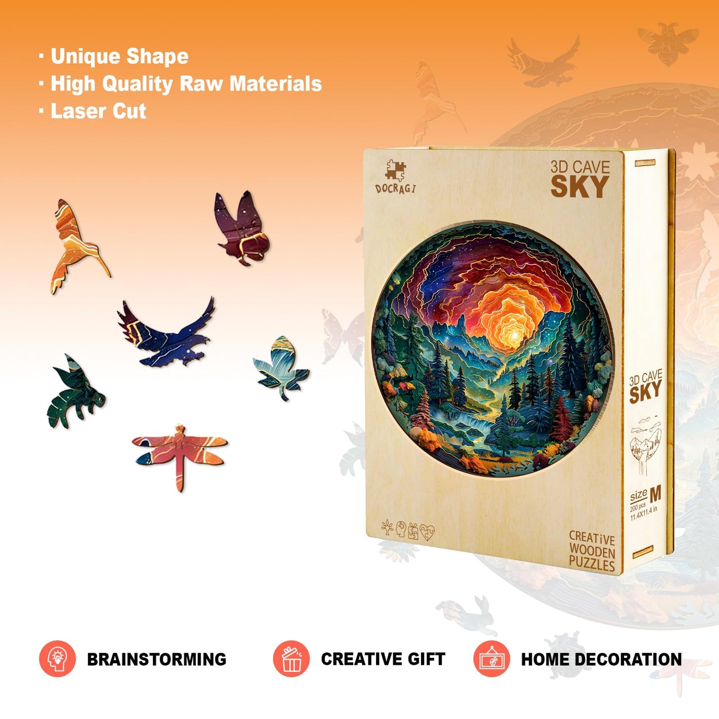 Wooden Puzzles For Adults - 3D Vision Effects Sky Wooden Jigsaw Puzzles - Unique Shaped Wooden Jigsaw Puzzles For Adults - Creat