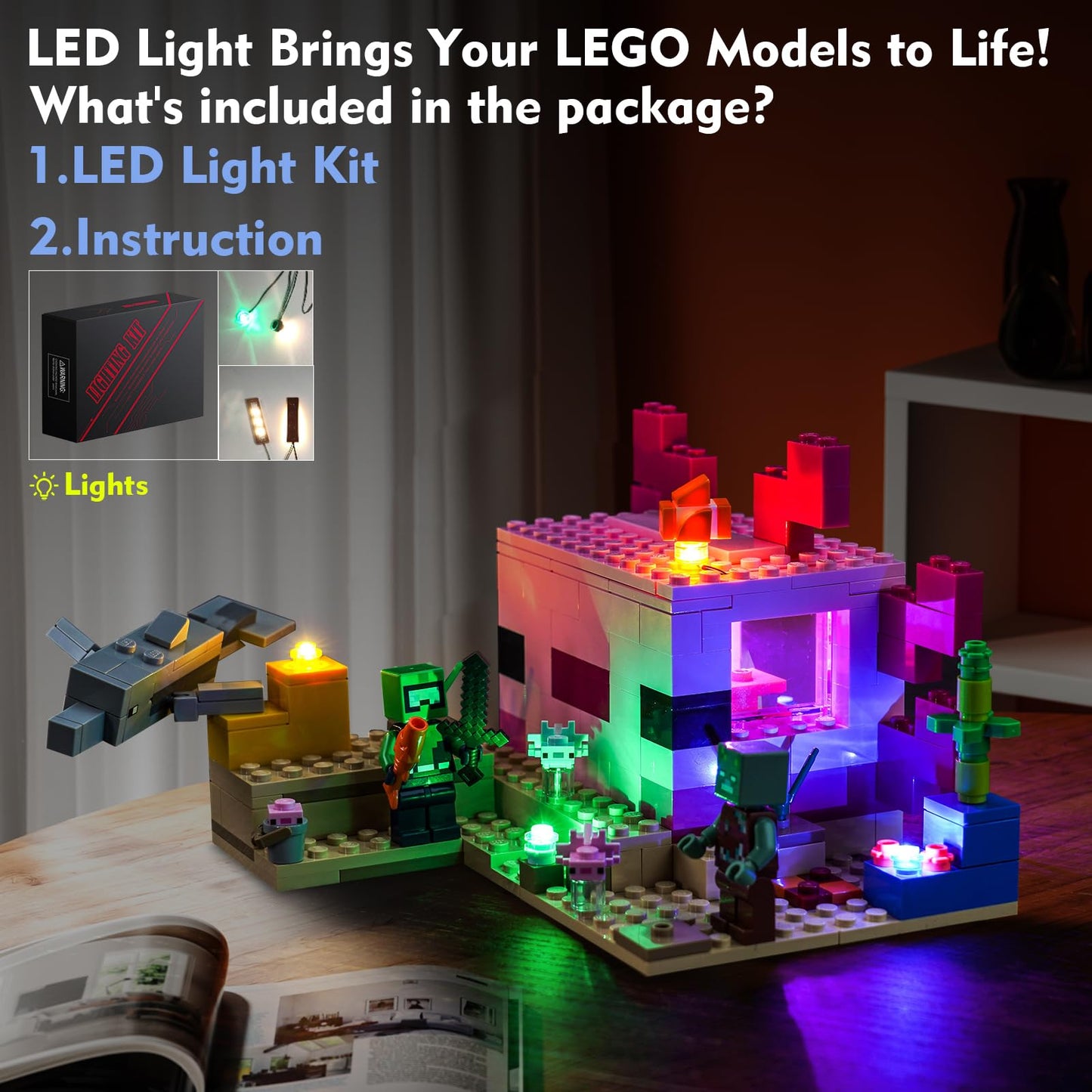 LocoLee LED Light Kit for Lego Axolotl House 21247 - Multicolor DIY Décor Lights Compatible with Lego Building Blocks