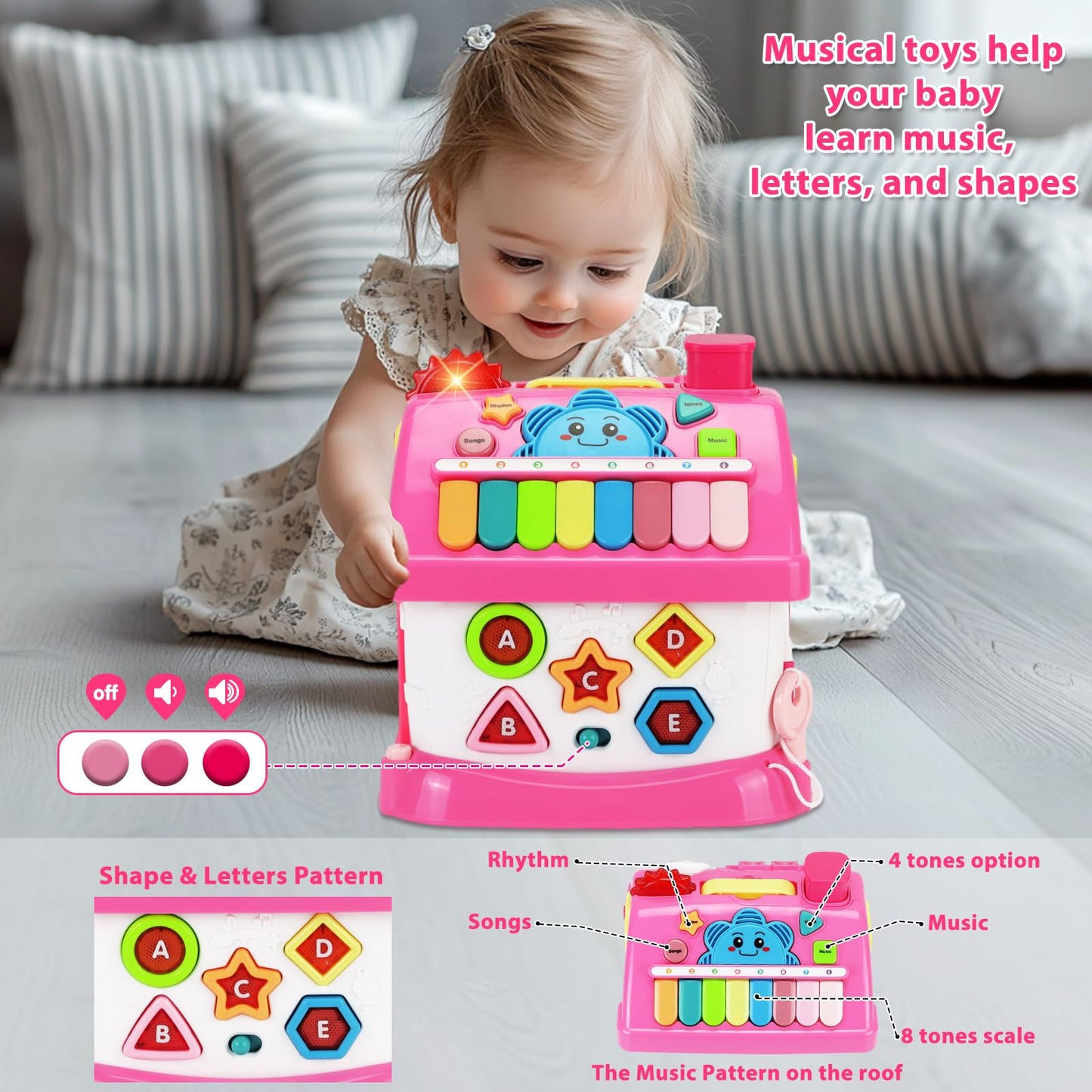 Aitbay Toys For 1 Year Old Girl Gifts: Baby Musical Toys 6-12 12-18 Months 8-In-1 Multi-Functional House - Montessori Educational Toys For Toddlers 1-3 - First Christmas 1St Birthday Gifts
