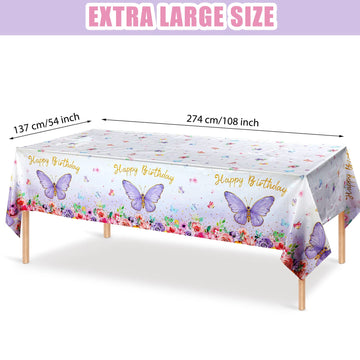 Butterfly Happy Birthday Tablecloth - Rectangular Watercolor Butterfly Table Cover, Spring Themed Plastic Tablecloth for Girl Pa