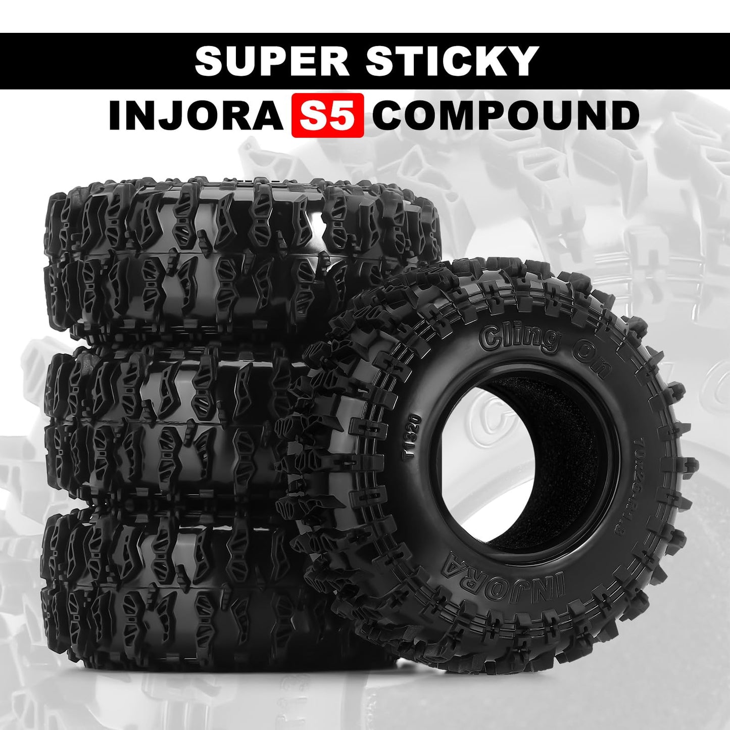 INJORA 1.3''Tires -S5 Cling On Tires 70 * 26mm for SCX24 TRX4M AX24 1/18 1/24 Micro Crawler,T1320