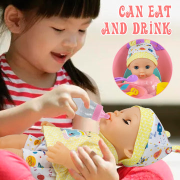 RedCrab Baby Doll Toys Set Newborn Dolls PlaySet with High Chair Stroller Feeding Tableware Set and Doll Clothes Accessories 15+ pcs Toddler Pretend Play Gift Toys for Girls - 12 Dolls