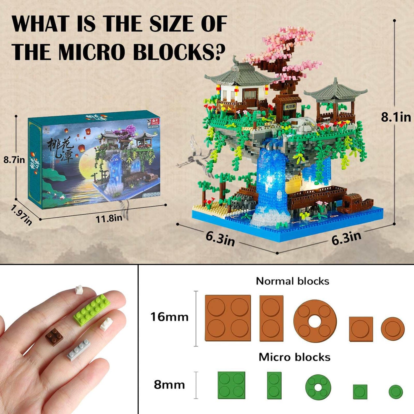 Vziimo Cherry Blossom Bonsai Tree Micro Building Block Set, Chinese Architecture Peach Blossom Pond Kits, Japanese Sakura Tree Toys For Adults Kids Age 14+ (2705Pieces)