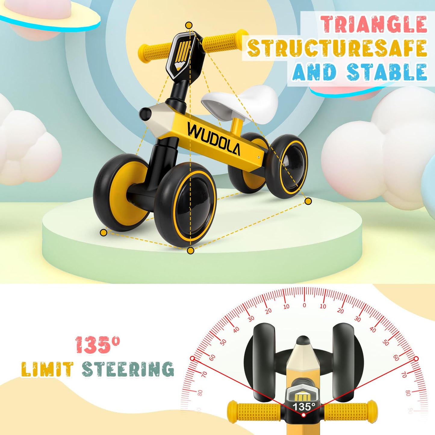 Wudola Baby Balance Bike for Ages 10-36 Months, Toddler Balance Bike with No Pedal, Silence Wheels Ride-on Toy Infant Bike for 1