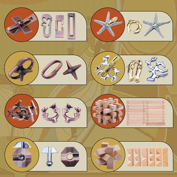 Rlylf 8 Pieces Wooden And Metal Brain Teaser Puzzles 3D Education Toys For Adults And Kids Iq Logic Training Family Game Party F