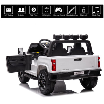 LUIBAS 24V Kids Ride On Car, Licensed Chevrolet Silverado HD, 2 Seater, White, Large, EVA Tires, Remote Control