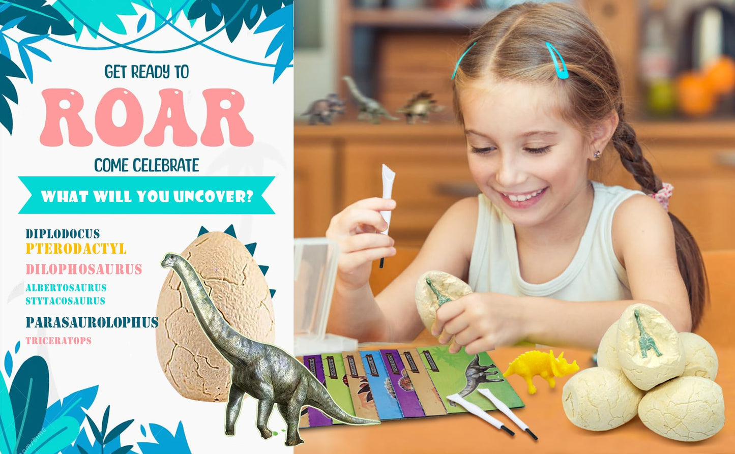 Dino Egg Dig Kit For Kids - Dinosaur Toys 12 Eggs, Dinosaur Fossils Digging Kit, Educational Learning Cards Easter Excavation To