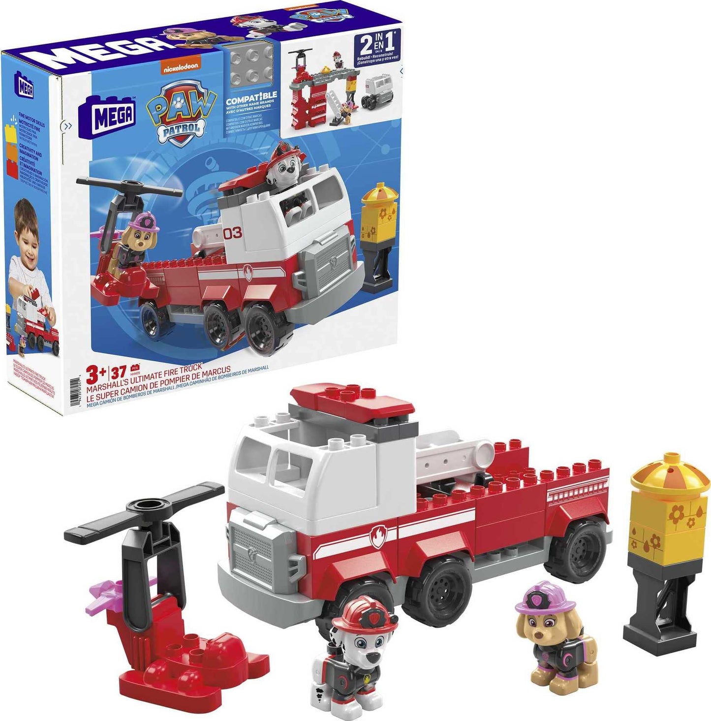 Mega Bloks Paw Patrol Toddler Building Blocks Toy, Marshall'S Ultimate Fire Truck With 37 Pieces, 2 Figures, Gift Ideas For Kids Age 3+ Years