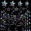Luinabio 37 Pieces Iridescent Holographic Party Decorations Glitter Swirl Streamer Galaxy Garland Hanging Bling Star Party Suppl