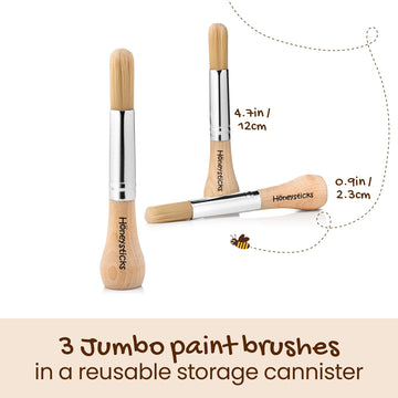 Honeysticks My First Paint Brush Set - 3 Jumbo Wood Brushes for Babies & Toddlers, Easy Grip, Vegan, Includes Storage Container