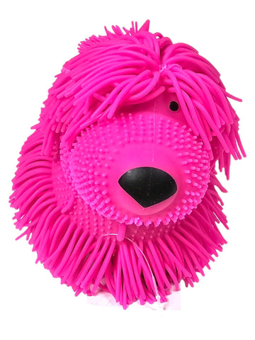 Zugar Land Soft Shaggy Puffer Dog Toy (1 Pink) (8'' X 5'') Rubber. Filled With Air For A Fun Squishy Stretchy Fidget Experience.