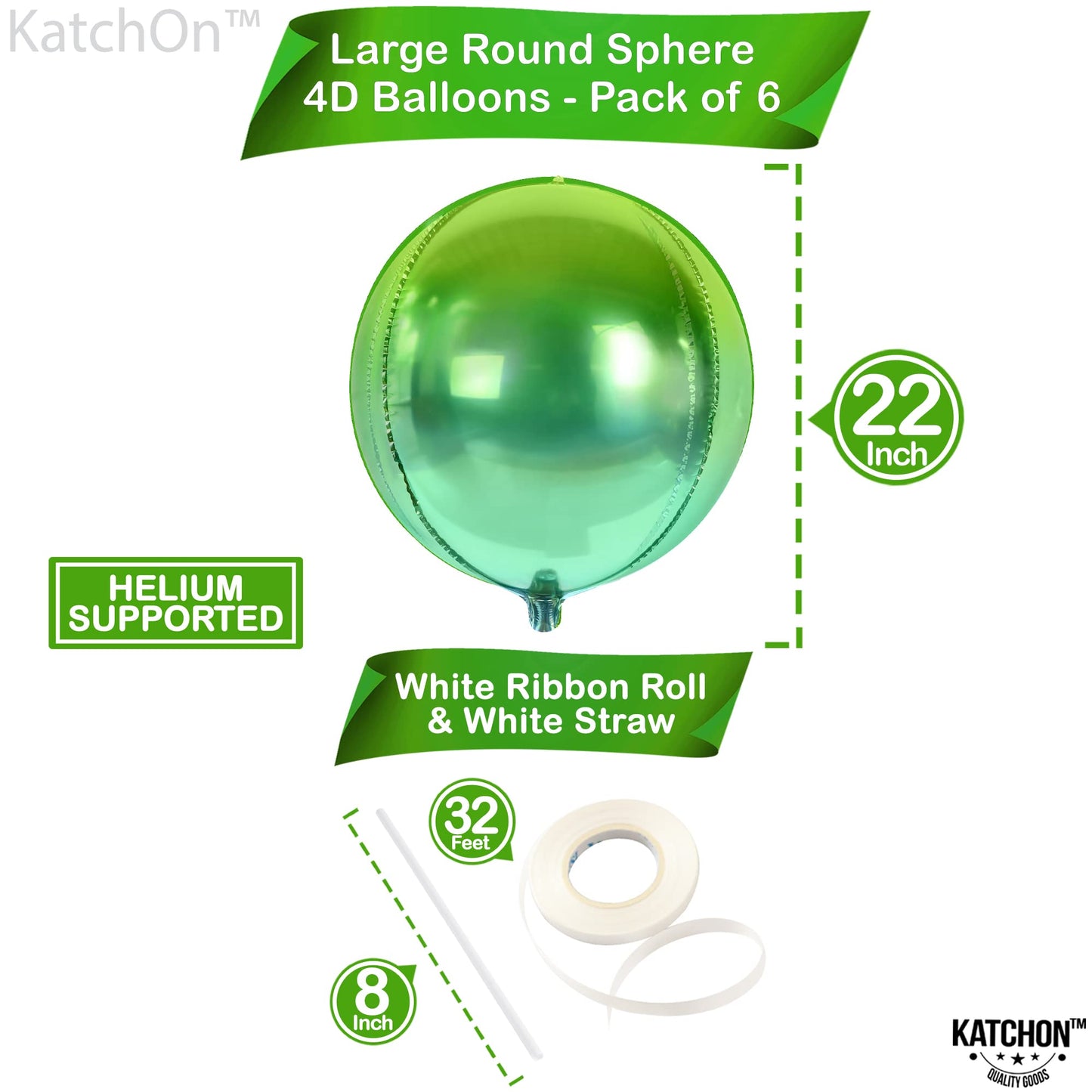 Katchon, Big Gradient Green Mylar Balloons - 22 Inch, Pack Of 6 | 4D Green Foil Balloons | St Patricks Day Balloons For St Patricks Day Decorations | Metallic Green Balloons | Green Party Decorations