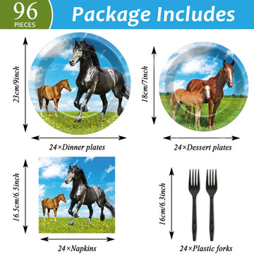 Gisgfim 96 Pcs Horse Party Plates And Napkins Party Supplies Kentucky Horse Party Tableware Set Wild Horse Derby Day Theme Party