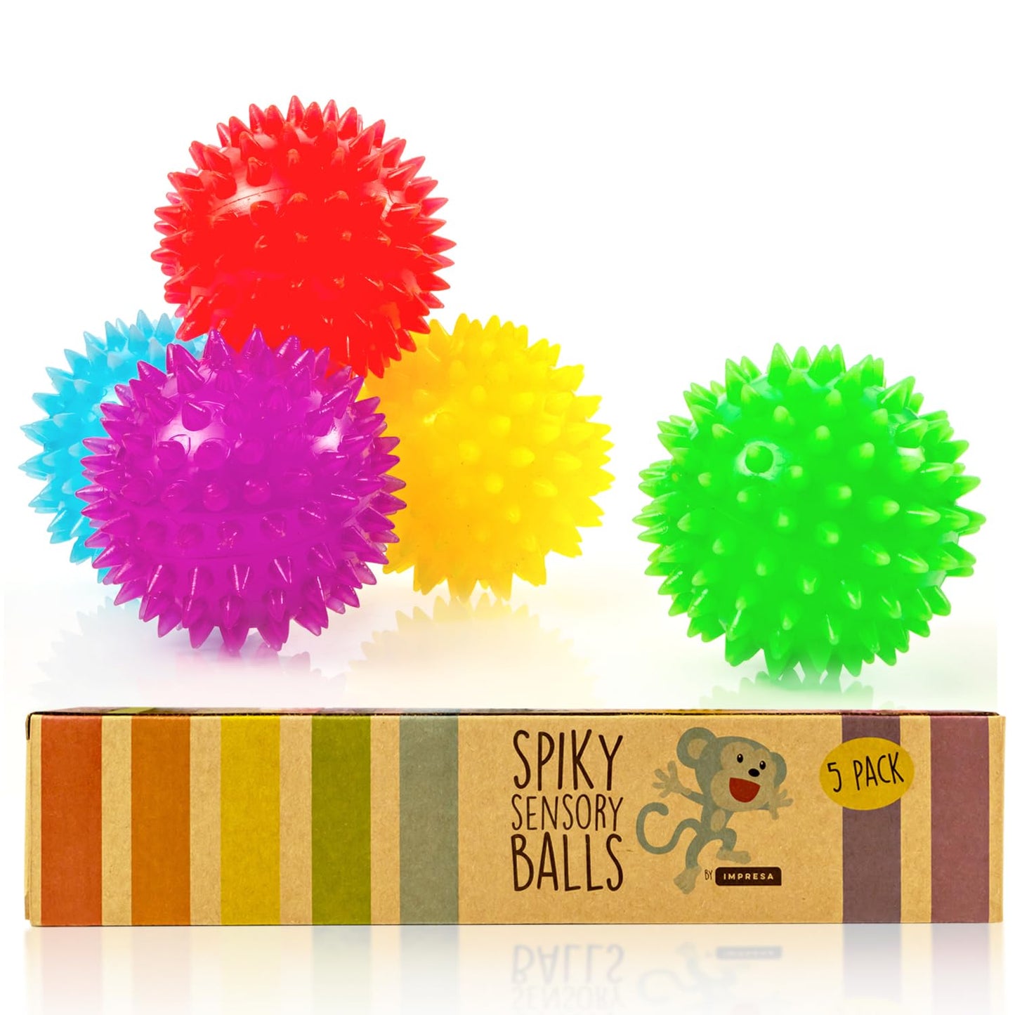 IMPRESA Spiky Balls for Kids & Adults - 5 Pack of Multicolor Fidget Toys - Squeeze Balls for Kids and Adults with ADHD and Autis