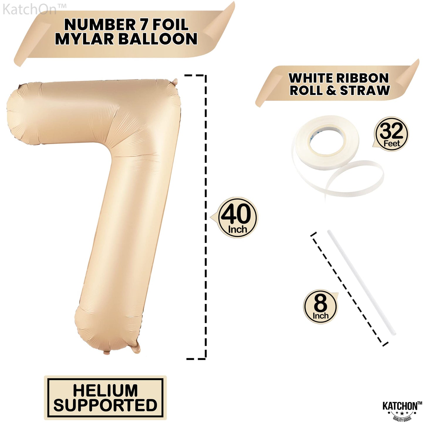 Katchon, Giant Caramel Number 7 Balloon - 40 Inch | 7Th Birthday Balloon For 7Th Birthday Decorations | 7 Balloons For Birthday | Seven Balloon Number | 7 Year Old Balloon For 7 Year Decorations