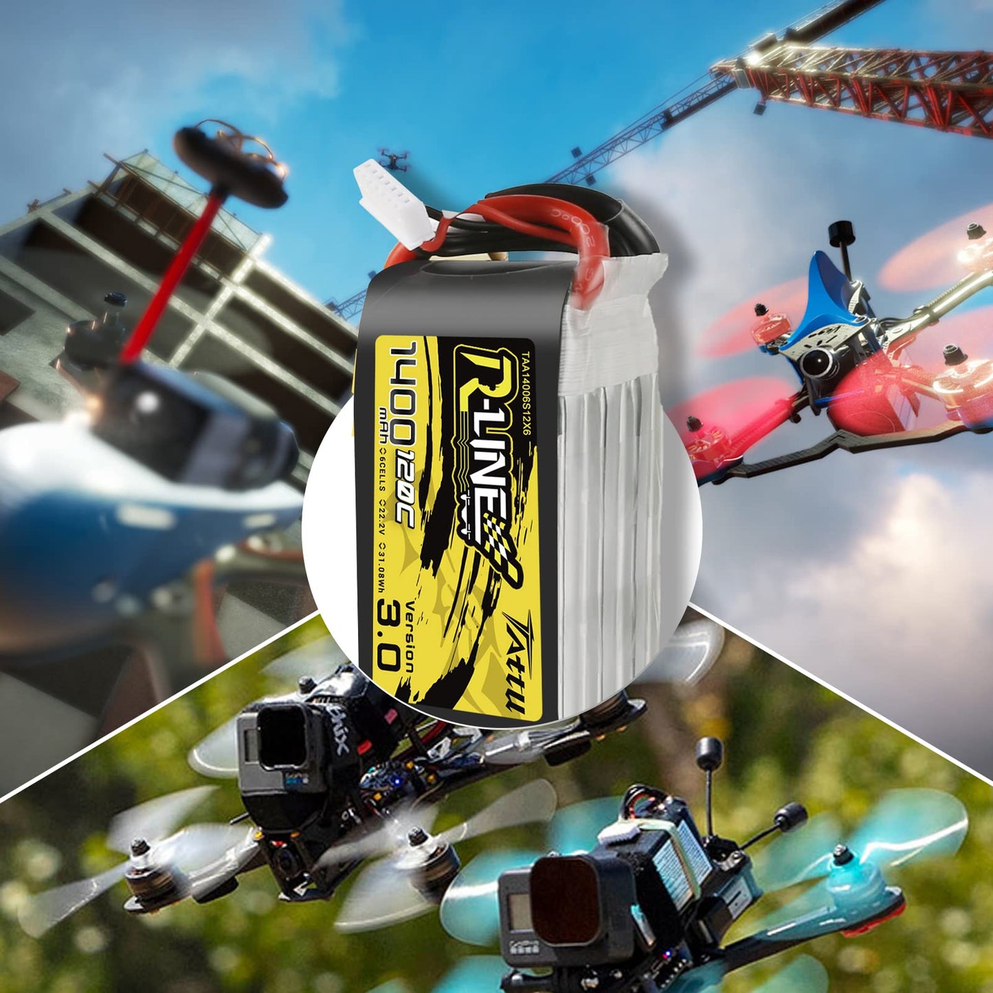 Tattu 6S Lipo Battery R-Line Version 3.0 1400Mah 22.2V 120C 6S1P Battery Pack With Xt60 Plug