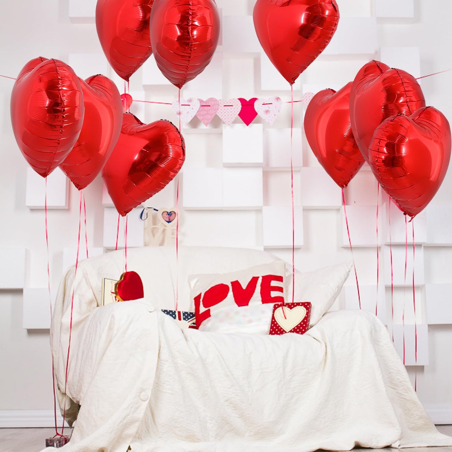 TONIFUL 30Pcs 18 Inch Red Heart Balloons Valentines Day Heart Shape Foil Mylar Balloons Decoration for Romantic Valentines Day