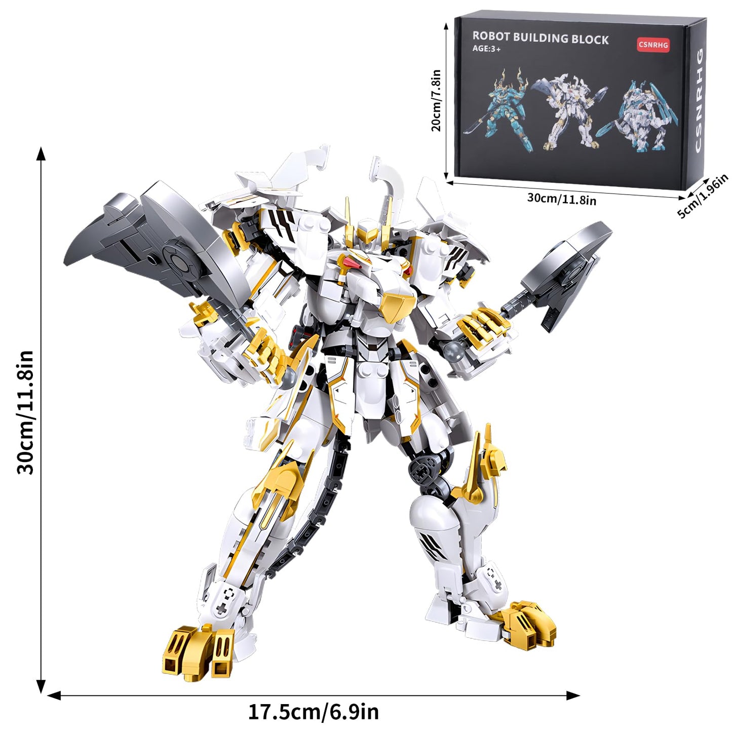 CSNRHG White Tiger Samurai mech Robot Model with Double Axe Head Building Blocks Toy Set Mythical Birthday for Age 8+ Children A