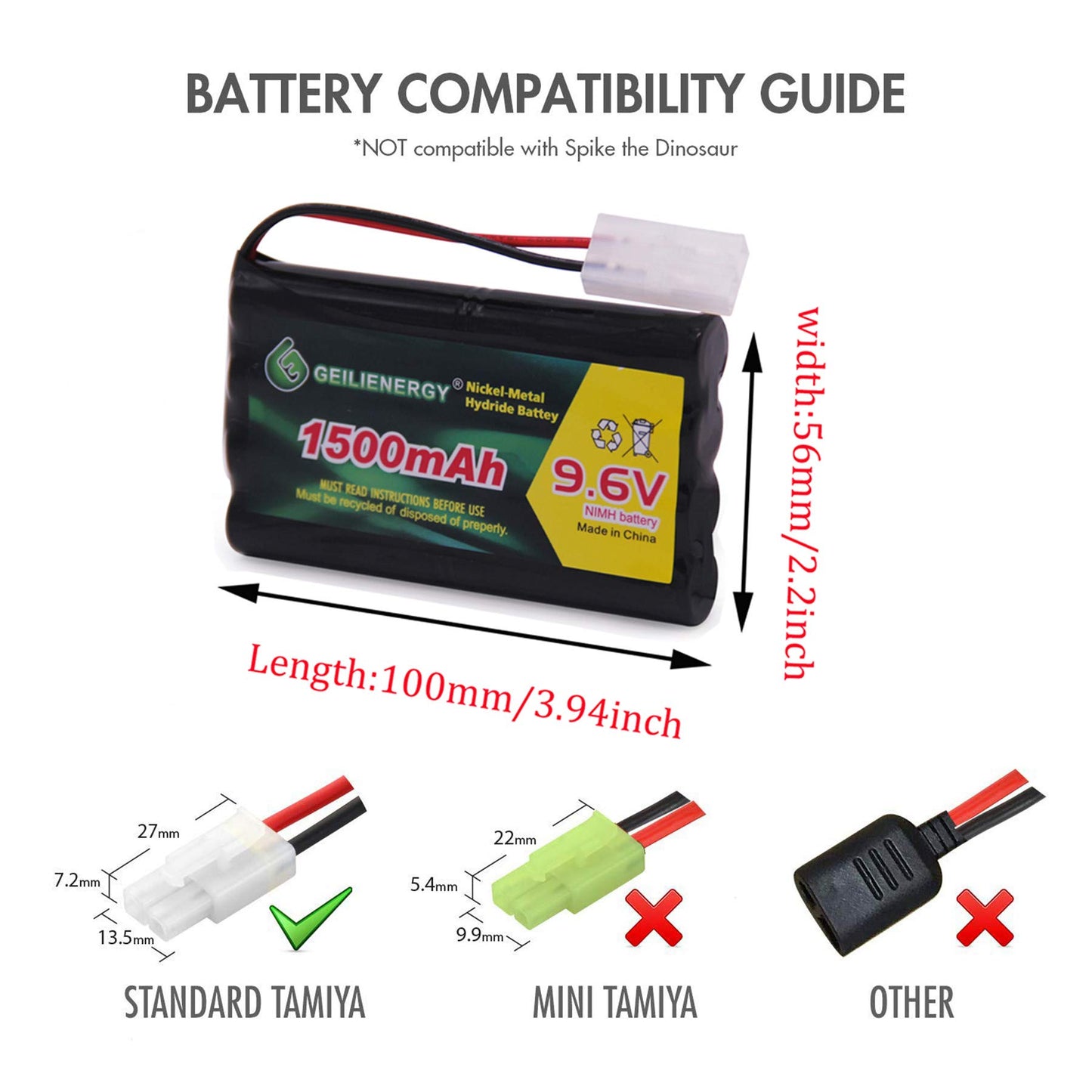 QBLPOWER 2 Pack 9.6V 1500mAh Ni-MH Rechargeable Battery Pack Tamiya Plug for RC Cars, Boats & Robots