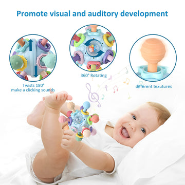 Anzimo Baby Sensory Teething Toys & Rattle - Blue Plastic - Educational for Newborns 0-18 Months - Model LJ004