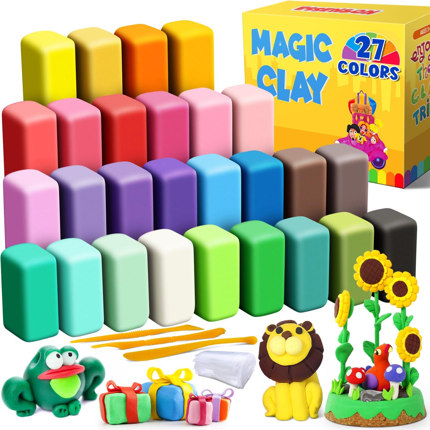 Essenson Air Dry Clay 27 Colors, Modeling Clay For Kids, Diy Molding Magic Clay For With Tools, Toys Gifts For Age 3 4 5 6 7 8+ Years Old Boys Girls Kids