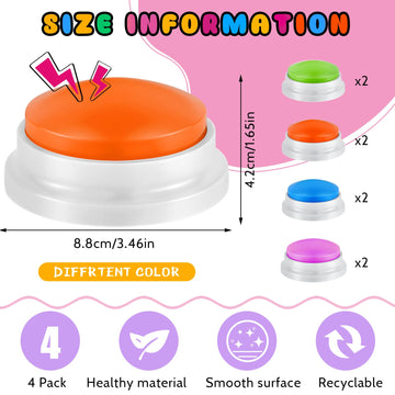 Honoson 8 Pieces Recordable Answer Buzzers Button for Trivia Games Show Buzzers Recording Buttons Gifts for Back to School Classroom Team(Brilliant Color)