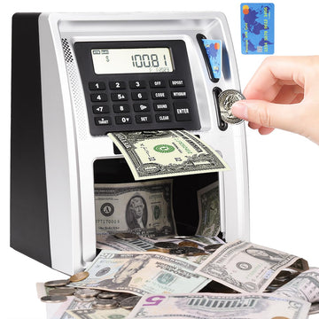 2025 Upgraded Atm Piggy Bank For Real Money, Talking Atm Bank For Kids, Money Bank With Card, Password, Coin Recognition, Bill F