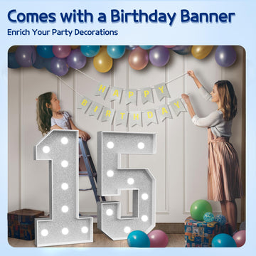 Marquee Numbers Silver 15Th-Birthday Decorations: Large 3Ft Light Up Number Grey 15 Birthday Decoration For Boy Girl Fifteen Yea