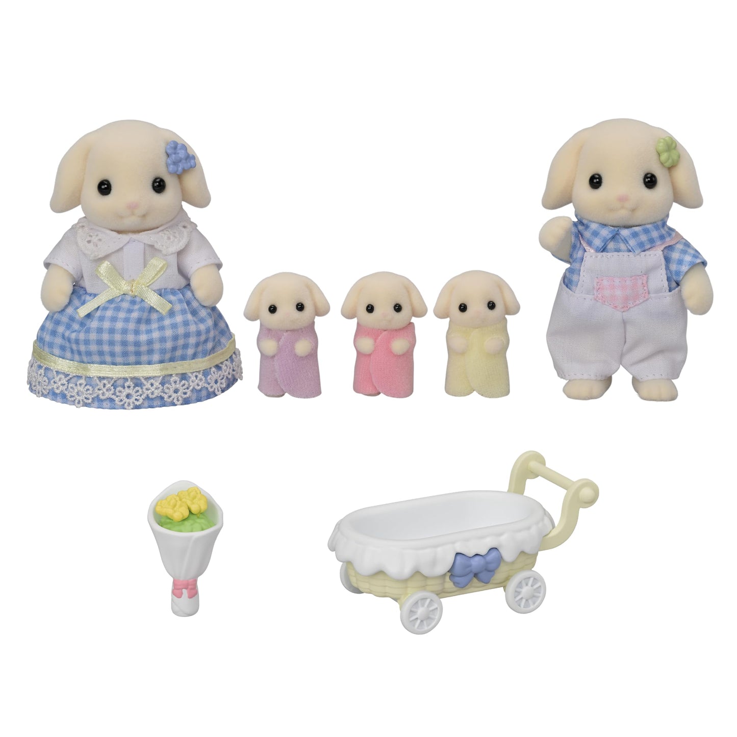 Calico Critters Flora Rabbit Family - Set of 5 Collectible Doll Figures, Multicolor, Ages 3+, Model CC2158, Plastic Material
