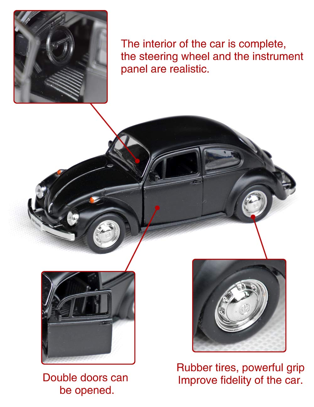 Tianmei 1:32 Scale Classic Car Alloy Die-Cast Car Model Collection Decoration Ornaments, Kids Play Vehicle Toys with Pull Back A