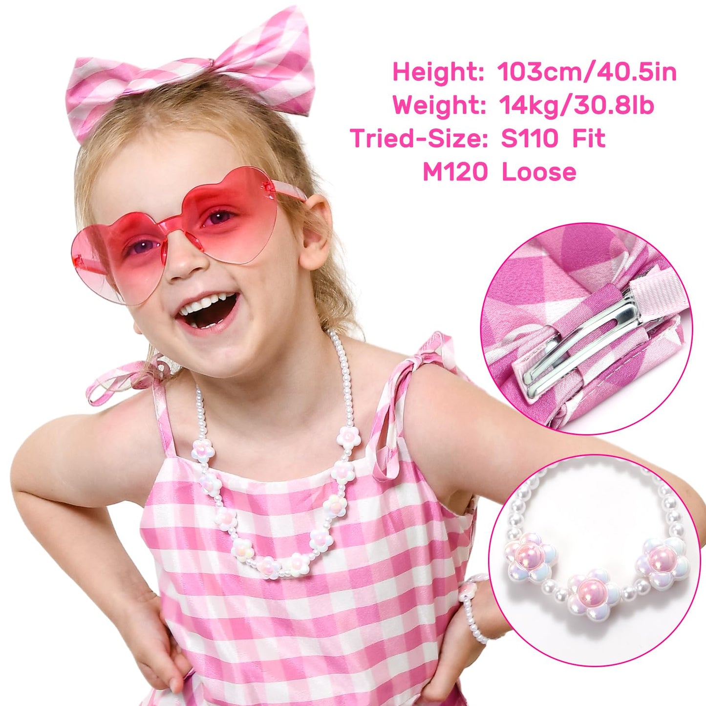 Golray 7Pcs Girls Plaid Costume Dress Sweet Slip Dress With Accessories Movie Outfit Birthday Halloween Costume Girl Dress Up Cl