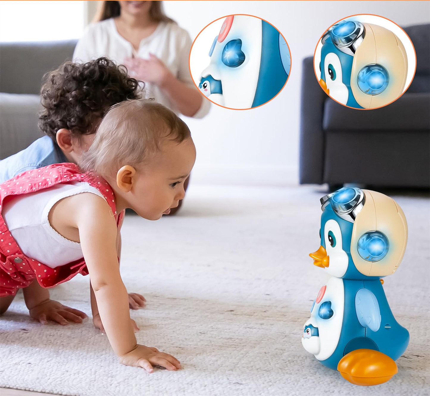 Haptime Penguin Crawling Toys For 1 + Year Old Boy Girl, Tummy Time Toys, Musical And Light Up Toys For Encouraging Crawling, Baby Toys 18+ Months, Christmas Birthday Gift