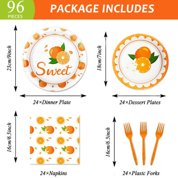 Gisgfim 96 Pcs Little Cutie Plates And Napkins Party Supplies Fruit Orange Tableware Set Summer Fruit Party Decorations Favors F