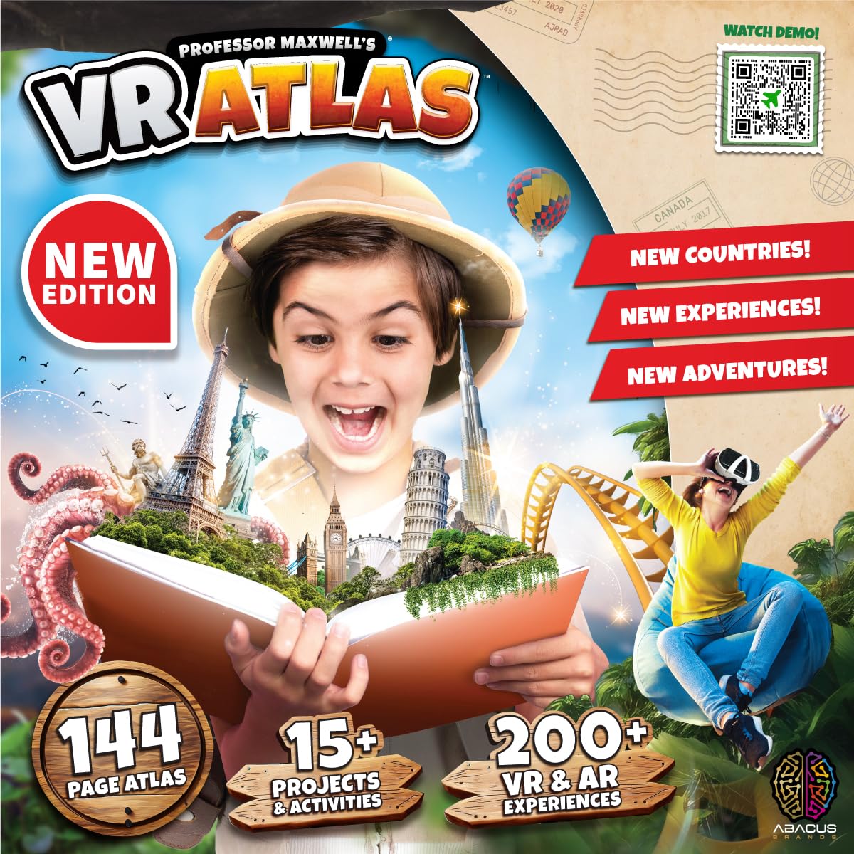 Professor Maxwell'S Vr Atlas - Virtual Reality Kids Science Kit, Book And Interactive Geography Stem Learning World Travel Activity Set (New Edition)