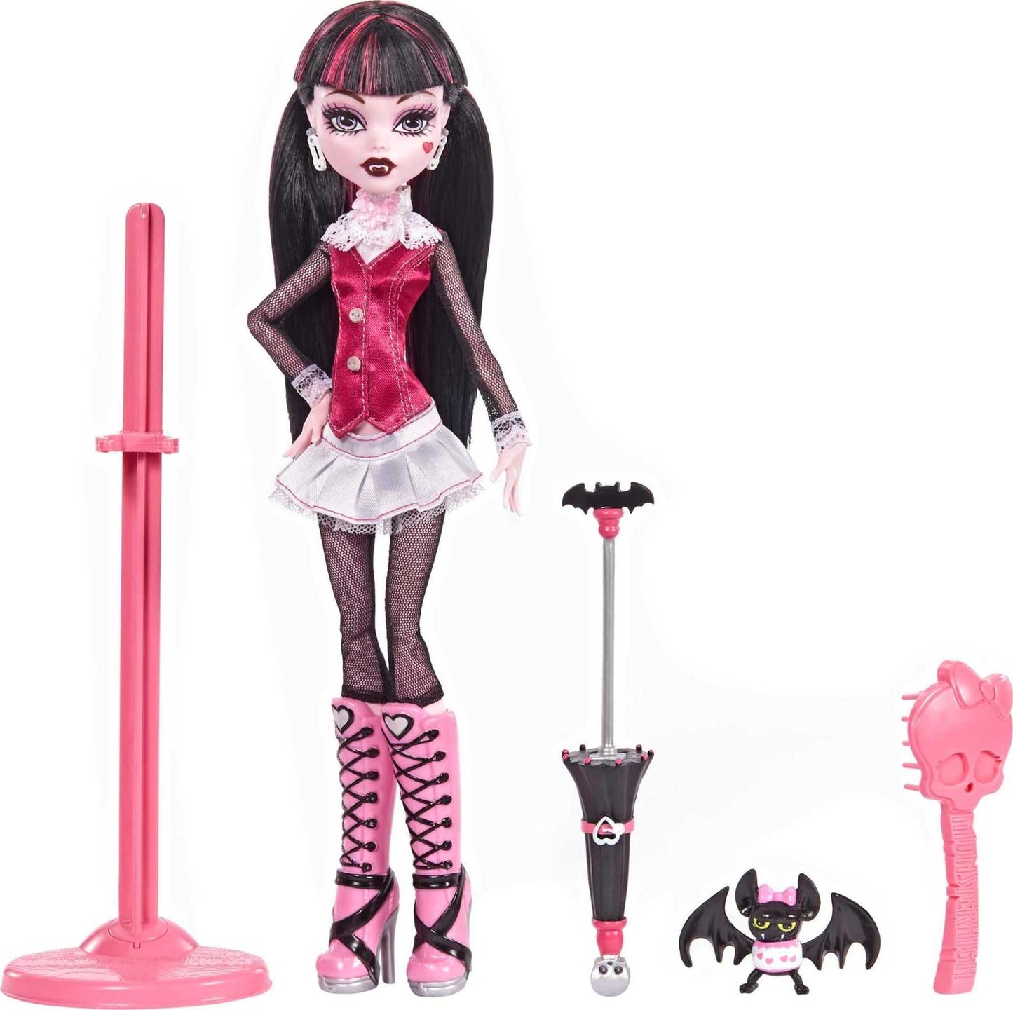 Monster High Draculaura Reproduction Doll Wearing Original Fashion & Shoes With Pet, Display Stand & Accessories, 10-5-Inch Collectible Toy