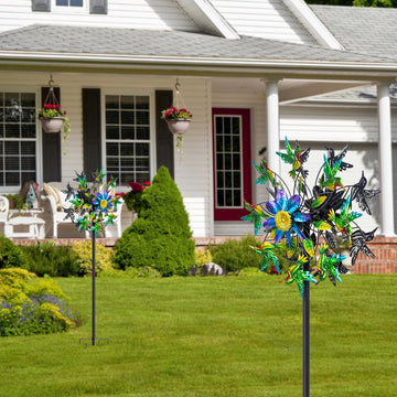 Venniy Hummingbird Wind Spinner, Metal Outdoor Wind Sculptures & Spinners, 68.5 Inch Double Windmill Spinner For Yard Lawn Garde