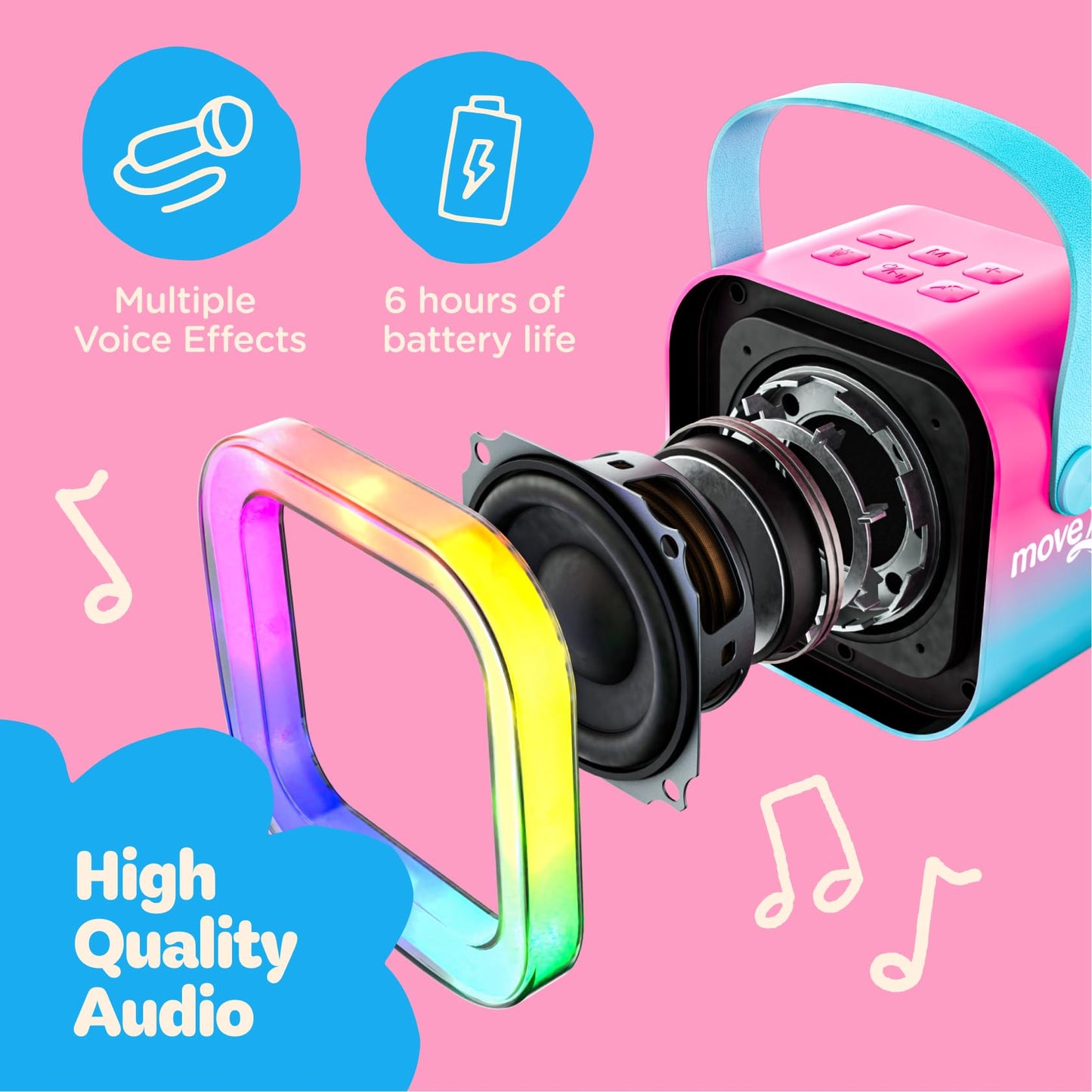 Move2Play, Mini Karaoke Machine for Kids | Includes 20+ Kid Songs | 2 Microphones | Connect with Bluetooth | 3, 4, 5+ Year Old G