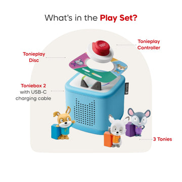 Toniebox 2 Audio Player Bundle for Kids 3+ with Lalalinos Akio, Cosmo, Scout Figurines and Tonieplay Game & Controller - Sky Blu