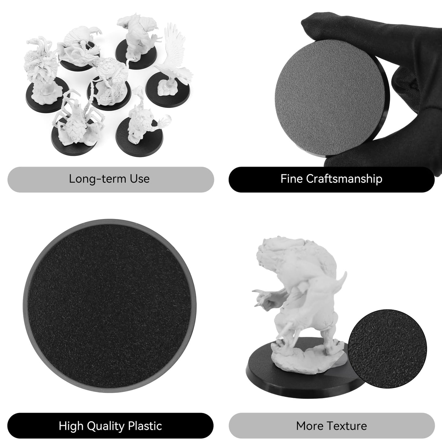 Titawu 30Pcs Miniature Bases+60Pcs Adhesive, 60Mm/2.36Inch Textured Plastic Black Round Model Base For Gaming Miniatures Or Warg