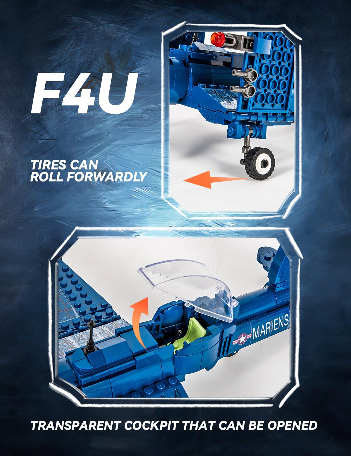 SEMKY Military Fighter Jet F4U WW2 Fighter Aircraft Jet Corsair Air Force Building Block Set (440 Pieces) -Building and Military Toys Gifts for Kid and mature-themed