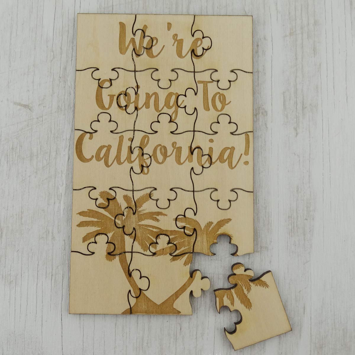 We'Re Going To California! - 15 Piece Wood Jigsaw Puzzle 6' X 3.5', Surprise Trip Gift Vacation Announcement Reveal