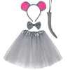Jmkcoz Gray Mouse Costume Tutu Set Mouse Ear Headband Bowtie Tail Tutu for Halloween Cosplay Party Dress Up Accessories