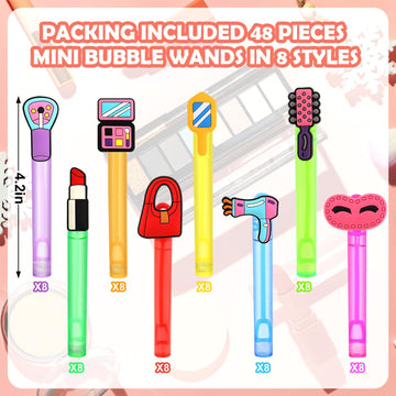48 Pieces Makeup Bubble Wands Pink Party Favors Mini Bubble Wands 6 Styles Spa Theme Party Decorations For Party Faovrs Goodie B