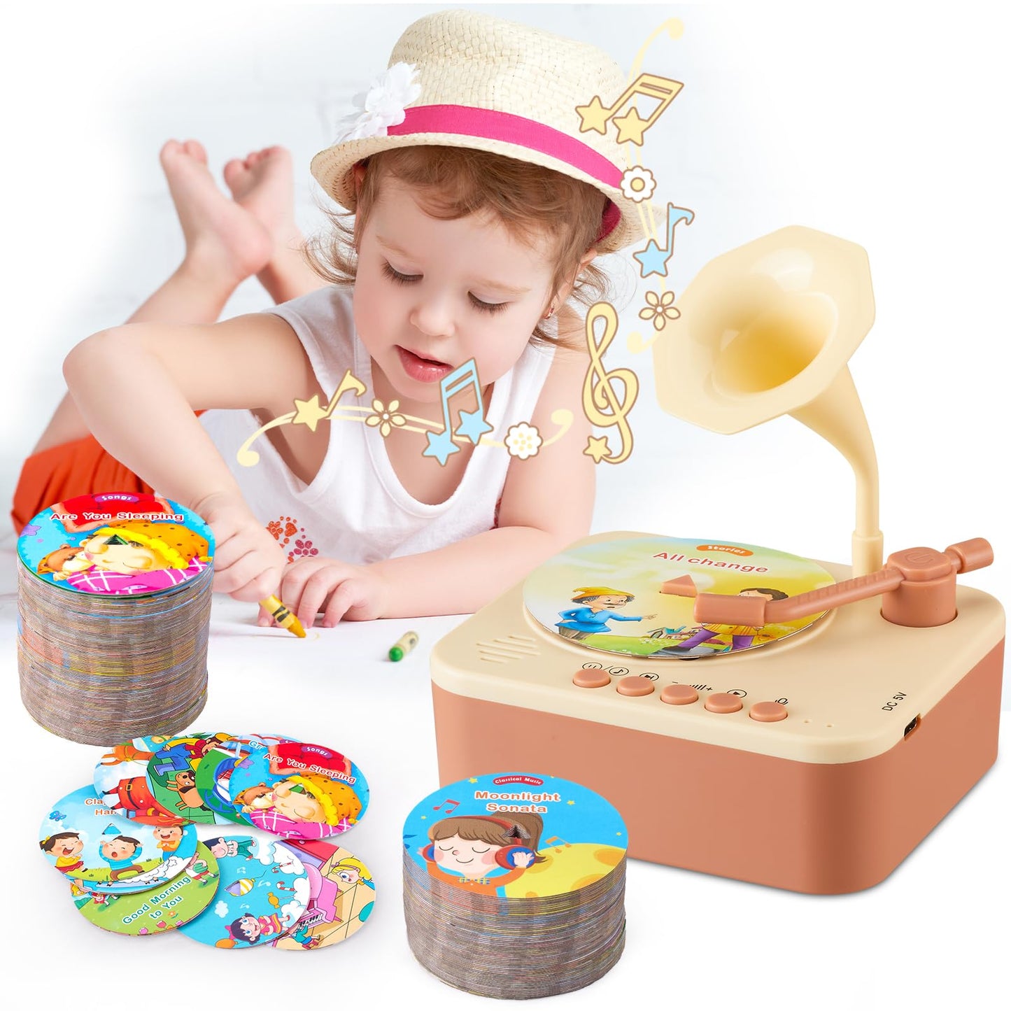 Toddler Gramophone Musica Toys - Player Audio Books For Kids, 99 Cards Stories Songs Phonograph Record, Gift For Boys And Girls