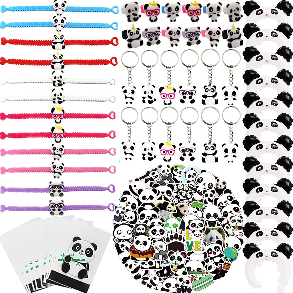 108Pcs Panda Party Supplies Favors Panda Keychains Rings Bracelets Headbands Goodie Bags Stickers Toys Prizes Gift Carnivals For Kids Girls Panda Birthday Party Favor Supplies Goodie Bag Fillers