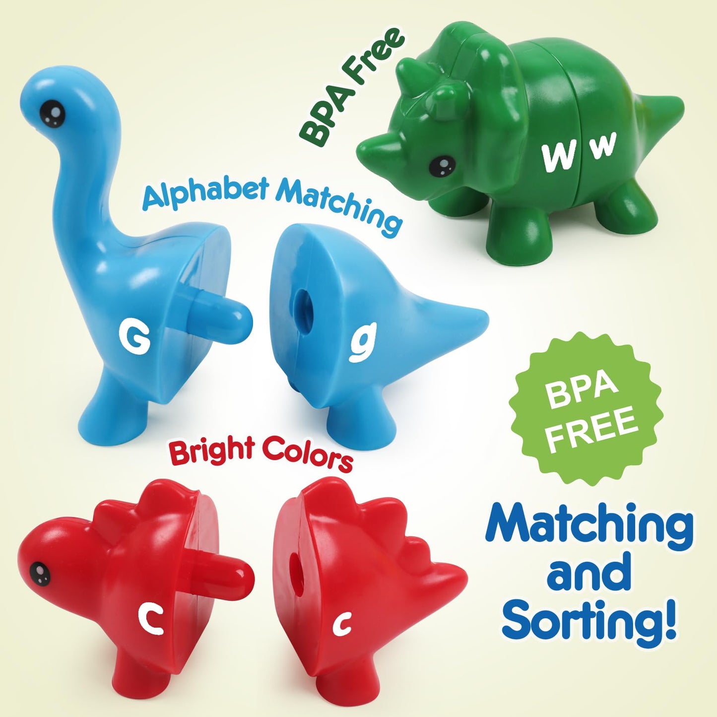 GKDOMS Alphabet Dinosaurs Matching Letters Toy - 26 PCS Double-Sided ABC, Handheld Plastic Game for Ages 18+ Months, Model AQ826
