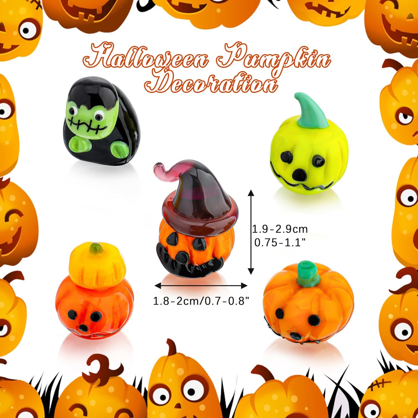 H&D Hyaline & Dora Set Of 5 Blown Glass Pumpkin Figurines, Mini Cute Glass Spooky Pumpkin Handmade Glass Pumpkin For Halloween Carnival Party,Haunted House Tiered Tray Decor